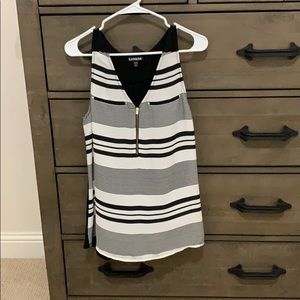 Black and white striped tank top with gold zipper